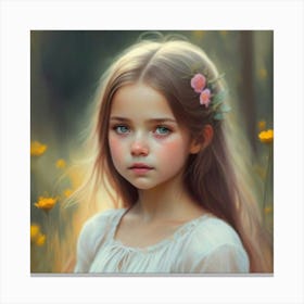 Little Girl In The Field Canvas Print