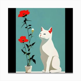 Cat With Red Roses Canvas Print