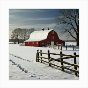 Red Barn In Winter Canvas Print