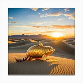 Elephant Sized Goldfish Float Amidst Undulating Sand Dunes Surreal Desert Landscape Stretched Beyon Canvas Print