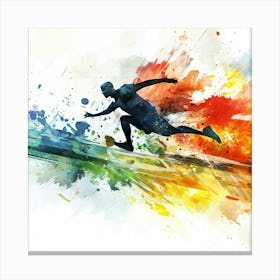 Soccer Player Running With Paint Splashes Canvas Print