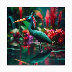 Rainforest Water Bird with Jade Plumage and Red Crest Canvas Print
