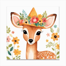 Floral Baby Deer Nursery Illustration (23) Canvas Print