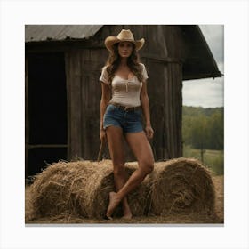 Cowgirl In Hay Canvas Print
