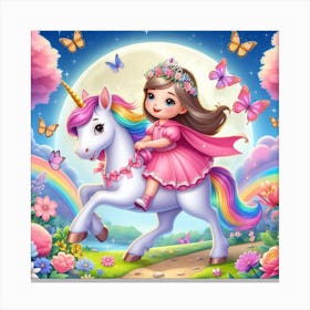 Little Princess On A Unicorn Canvas Print