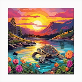 Turtle At Sunset 1 Canvas Print