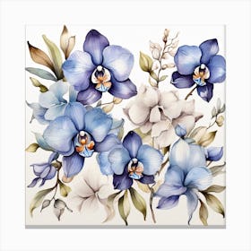 Pattern with blue Orchid flowers Canvas Print