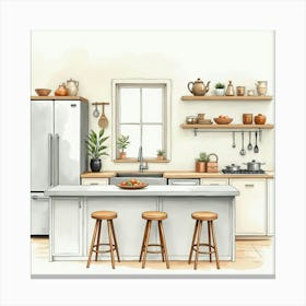 Elegant Kitchen Watercolor Painting, Classic, Serene Tones 1 Canvas Print