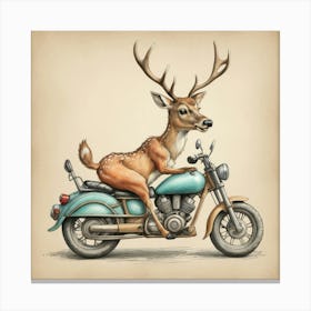 Deer On A Motorcycle 1 Canvas Print