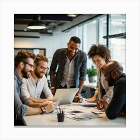 A Dynamic Multiracial Corporate Team In Casual Attire Effectively Brainstorming Over A Project Withi Canvas Print