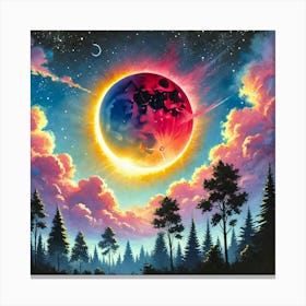 Solar Eclipse Guache Painting AI Canvas Print