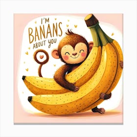 Bananas About You - monkey illustration Canvas Print