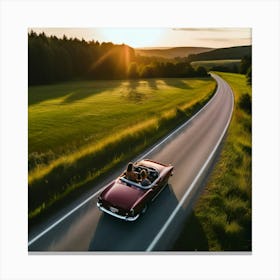 Vintage Car Driving On A Country Road Canvas Print