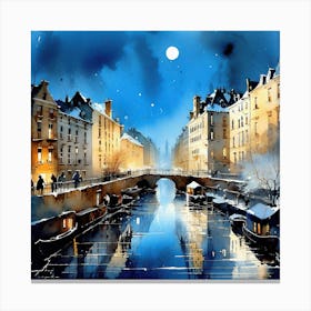 Night On The Canal Canvas Print