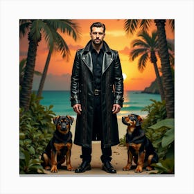 Man And His Dogs On The Beach Canvas Print