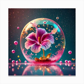 A Golden Hibiscus Inside A Bubble With Pink Glit Canvas Print