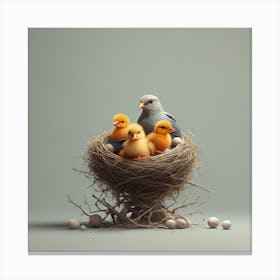 A bird and chicks in its nest Canvas Print