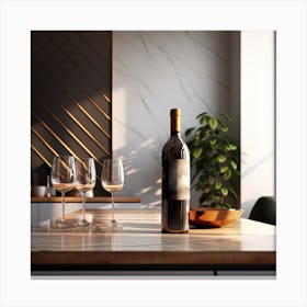 Bottle Of Wine On A Kitchen Counter Canvas Print