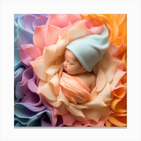 Newborn Baby In A Flower Canvas Print