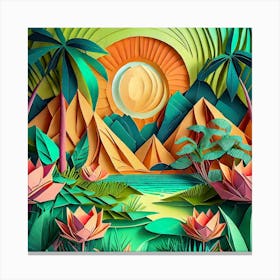Firefly Beautiful Modern Abstract Lush Tropical Jungle And Island Landscape And Lotus Flowers With A (2) Canvas Print