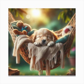 Golden Retriever Sleeping In A Hammock Canvas Print