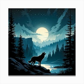 Illustration Of A Wolf Emitting A Howl In A Us Wilderness Scene Combines Elements Of Wyoming Utah (2) Canvas Print