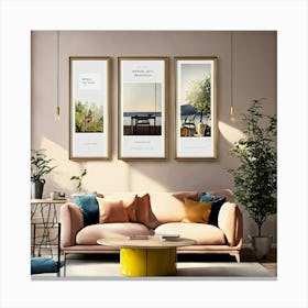 Living Room Wall 3 Tables Frame Mock Up Realistic (2) Canvas Print