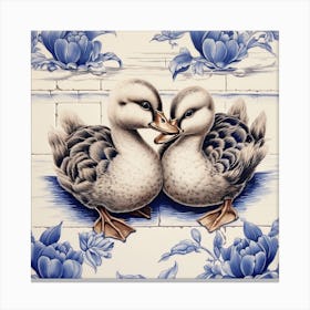 Ducklings Delft Tile Illustration 1 Canvas Print