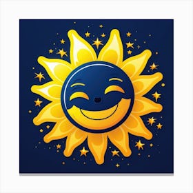 Lovely smiling sun on a blue gradient background 26 Canvas Print