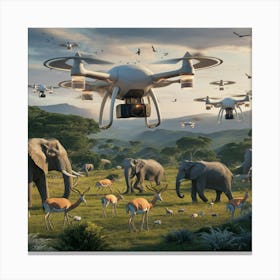 Elephants And Drones Canvas Print