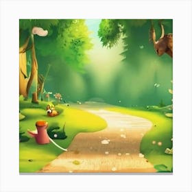 Cartoon Forest Path Canvas Print
