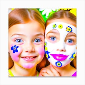 Two Girls With Face Paints Photo Canvas Print