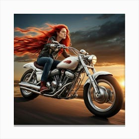 Lady Riding A Motorcycle Canvas Print