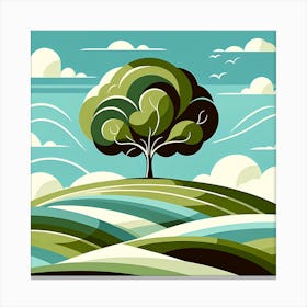 Tree On A Hill Art Deco Canvas Print