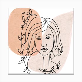 Floral Beauty line art Portrait Of A Woman Canvas Print