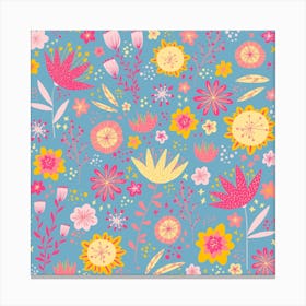 Happy Flowers Teal Green Canvas Print