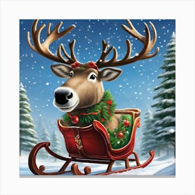 Reindeer In Sleigh Canvas Print