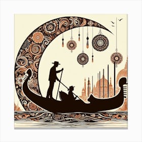 Boho art Silhouette of Gondola and Gondolier Canvas Print