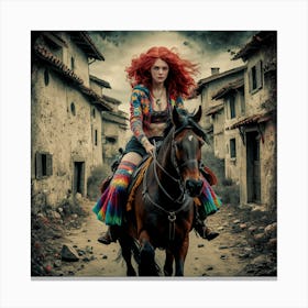 Redhead Rider: Captivating Ukiyo-e-inspired Portrait in a Countryside Setting Canvas Print