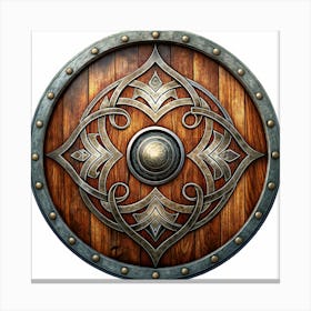 Medieval Wooden Shield With Ornate Metalwork Canvas Print