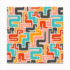 RETRO RATTLERS Desert Snakes Mid-Century Modern Geometric in Vintage Red Pink Yellow Turquoise Charcoal Canvas Print