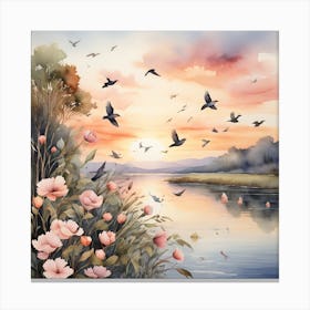 Birds And Flowers Canvas Print