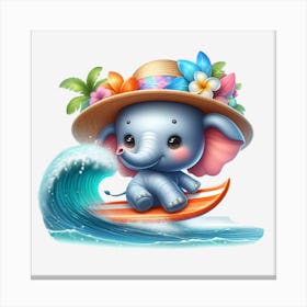 Cute Elephant Riding A Surfboard Canvas Print