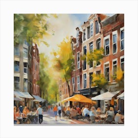 Amsterdam Cafe.Amsterdam city.summer. Cafes. Passersby, sidewalks. Oil colors. 3 Canvas Print