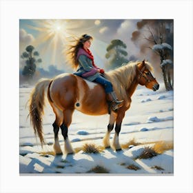 Girl On A Horse in the Snow Canvas Print