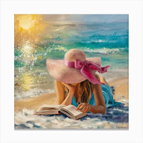 Seaside Serenity The Woman In The Pink Ribbon Hat (2) 1 Canvas Print