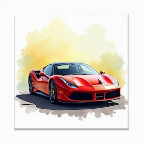 Ferrari 488 Pista In A Colorful Watercolor Setting, No Logos Canvas Print