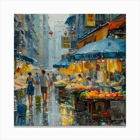 Hong Kong Market 2, In Warm Colors, Impressionism, Surrealism Canvas Print