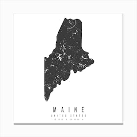 Maine Mono Black And White Modern Minimal Street Map Square Canvas Print