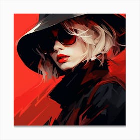 Woman In Black Hat Canvas Print